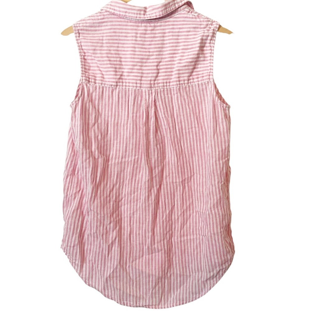 Beachlunchlounge Pink Striped Linen Blend Sleeveless Collared Shirt‎ Size Medium - Picture 2 of 5